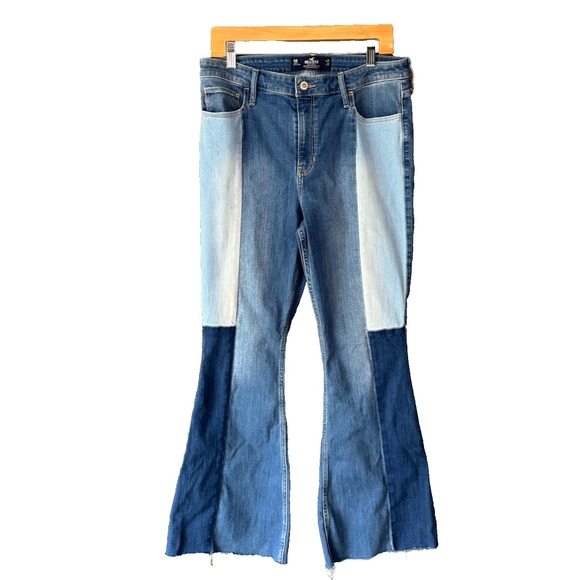 Hollister Jeans Womens 15R Blue Flare Patchwork Festival Boho 70s Casual - Picture 1 of 7